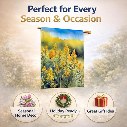 Caroline's Treasures Nebraska Goldenrod in Watercolor House Flag Large Porch Sleeve Pole Decorative Outside Yard Banner Artwork Wall Hanging, Polyester, House Size, Multicolor