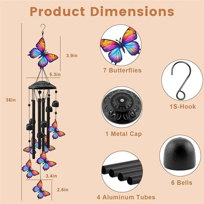 AVEKI Metal Butterfly Wind Chimes for Outside, Butterfly Gifts for Women Mother's Day Birthday Christmas, Black Wind Chime with 7 Butterflies, Outdoor Windchimes Decor for Garden Patio (Butterfly-2)