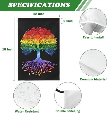 Gay Pride Garden Flag LGBTQ Rainbow Tree Life Yard Banner 12x18 Double Sided for Outside Lawn Seasonal Decorative Small