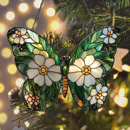 Daisy Fresh Butterfly Acrylic Suncatcher Stained Glass Effect Window Car Hanging Christmas Ornament Indoor Outdoor Decor Garden Sun Catcher Panel for Butterfly Lover for Women Mom Grandma