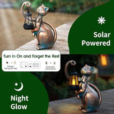 WHIMSYNOOK 10.7" Bronze Cat Garden Statue with Solar Light – Outdoor Yard & Lawn Décor, Charming Cat Figurine Gift for Mom & Cat Lovers