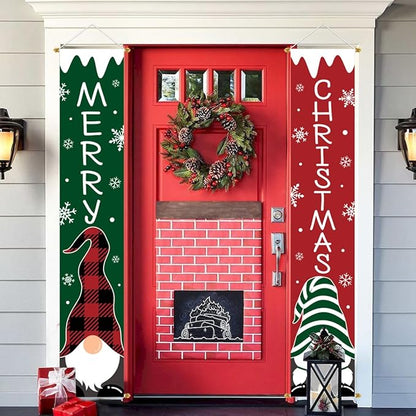 Ivenf Christmas Decorations Outdoor Yard: Cute Red Green Gnome Tomte Front Porch Sign Door Banner, Hanging Merry Christmas Decorations for Home, Indoor Outdoor Xmas Decor Wall Front Door Yard Garage