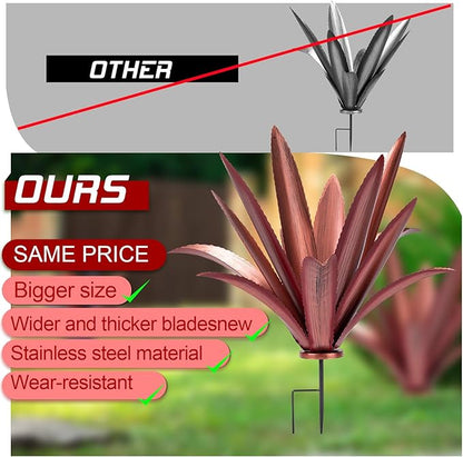 Large Tequila Rustic Sculpture, Rustic Metal Agave Plants for Outdoor Patio Yard Mexican Plant Garden， Agave Outdoor Lawn Ornaments Yard Stakes (Red 2pc)