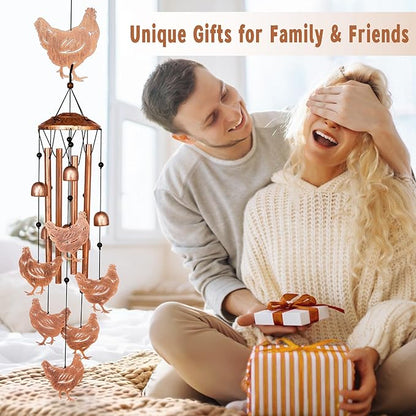 GDNSFIT Chicken Wind Chimes for Outside, Metal Windchimes Outdoors, Chicken Gifts for Women/Men, Memorial/Birthday Gifts, Garden Decor for Outside, Patio or Yard, Durable Chimes for Outdoors