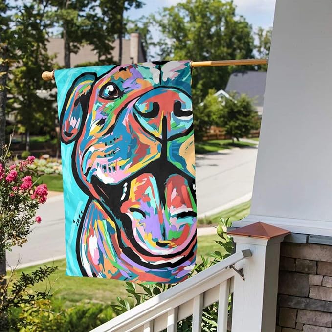 Colorful Pitbull Paintings Garden Flags House Indoor & Outdoor Welcome Decorations,Waterproof Polyester Yard Decorative for Game Family Party Banner