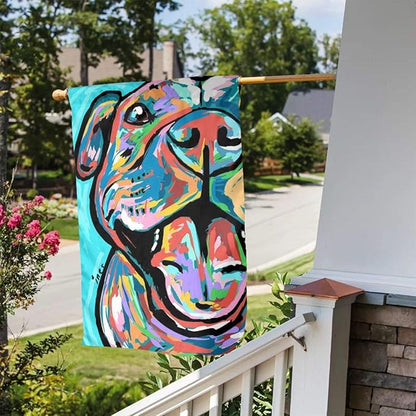 Colorful Pitbull Paintings Garden Flags House Indoor & Outdoor Welcome Decorations,Waterproof Polyester Yard Decorative for Game Family Party Banner