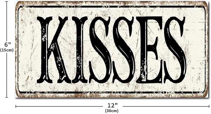 Madcolitote Vintage Kisses Wood Sign Kisses Custom Street Sign Rustic Wooden Wall Art Farmhouse Wall Decor Kitchen Wall Hanger Retro Decoration Sign Housewarming Gift 6x12in