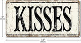 Madcolitote Vintage Kisses Wood Sign Kisses Custom Street Sign Rustic Wooden Wall Art Farmhouse Wall Decor Kitchen Wall Hanger Retro Decoration Sign Housewarming Gift 6x12in
