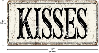 Madcolitote Vintage Kisses Wood Sign Kisses Custom Street Sign Rustic Wooden Wall Art Farmhouse Wall Decor Kitchen Wall Hanger Retro Decoration Sign Housewarming Gift 6x12in