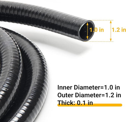 Pond Tubing ID 1” × 10ft Black Corrugated Flexible Reinforced Waterfall Pond Tube Sump Pump Hose, with 2 Stainless Steel Hose Clamps, for Garden Ponds, Waterfalls, Filter