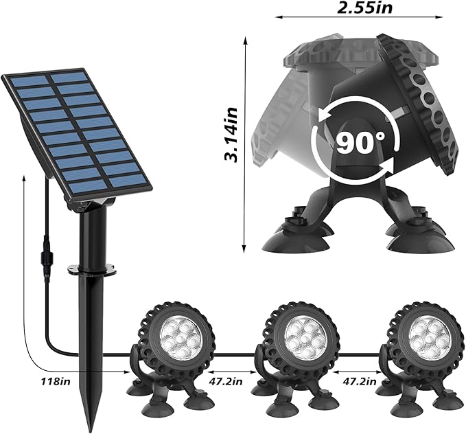 T-SUN Solar Pond Lights, 3-in-1 RGB Solar Underwater Pond Lights, IP68 Waterproof Sustainable Submersible Light for for Pond, Garden, Patio, Fountain, Pool, Waterfall Decoration