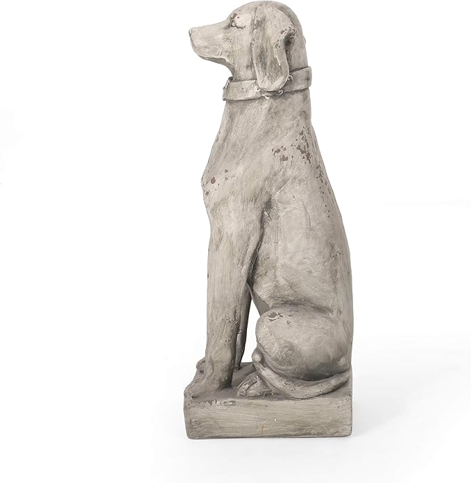Merax MGO Antique White Dog Garden Statue - Outdoor Cast Stone Decor, Vintage-Style Yard Art, Weather-Resistant Patio Sculpture, No Assembly Required (31.5" H x 13" W)