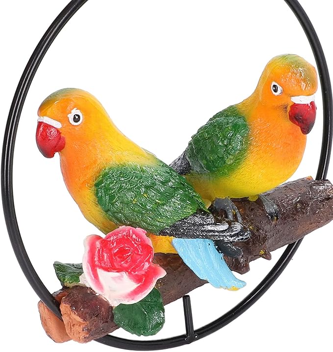 Hanging Parrot Sculpture, Hanging Garden Statue with Iron Ring, Hand Painted 3D Bird Decor for Patio Lawn Courtyard and Sunroom, Weather Resin Parrot Model