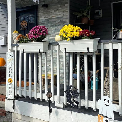 VIVIKEN Planter Box Brackets, Adjustable Flower Box Brackets for Deck Railing, 2 Pack No Drill Window Box Bracket for Outdoor Planters-White