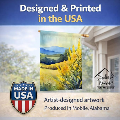 Caroline's Treasures Kentucky Goldenrod in Watercolor House Flag Large Porch Sleeve Pole Decorative Outside Yard Banner Artwork Wall Hanging, Polyester, House Size, Multicolor