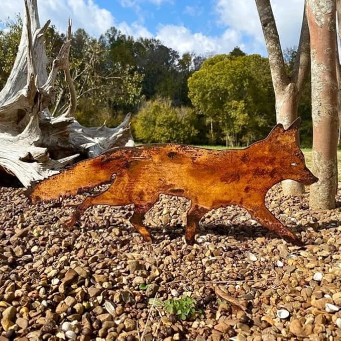 enttgo Rustic Metal Fox Garden Stakes Sneaky Animal Garden Stakes Decoratives 3D Animal Shape Yard Art Sculptures for Home Decorations(15.75''X8.66''X1.18'')