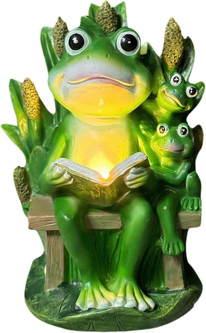 Solar Frog Garden Statue Light - Outdoor Waterproof Resin Frog Figurine with Auto Glow for Patio, Yard, Lawn Decor