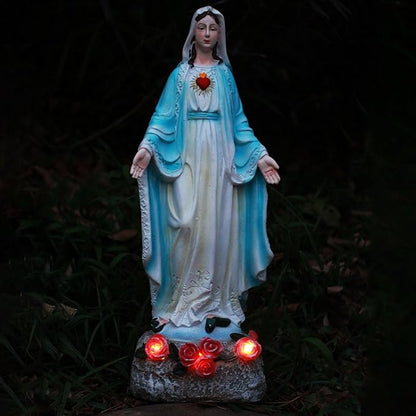 Garden Mary Statue,Solar Outdoor Virgin Mary Statues,Blessed Mother Statue with Solar Flower Ligths,Home/Garden Decor, Religious Gift to Women/Mom(11.81" H)