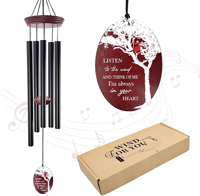 Cardinal Memorial Wind Chimes for Loss of Loved One, 33.5" Red Cardinal Sympathy Wind Chimes Outdoor Deep Tone, Tree of Life Remembrance Gift for Loss of Mom Dad, Funeral Gift