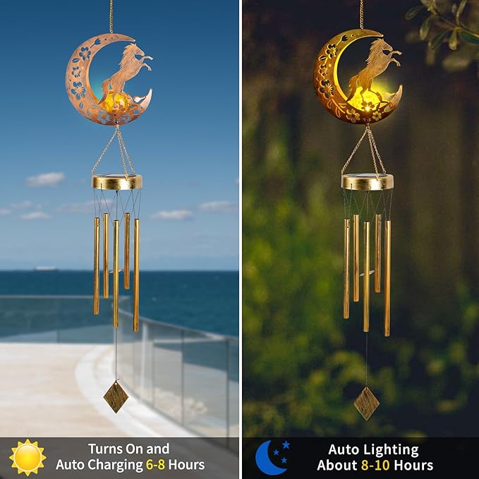 Solar Horse Wind Chimes - Unique Moon Hummingbird Design, for Mothers, Grandmothers, Sisters, Friends and Girls on Birthdays, Christmas, Thanksgiving and Mother's Day