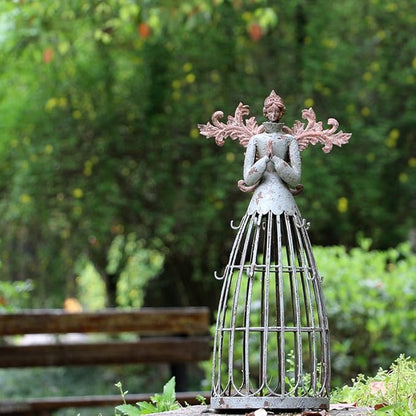 E-view Metal Angel Statues for Garden Yard Lawn - Decorative Sculpture Antique Praying Angels Christmas Holiday Decoration Indoor Outdoor Guardian Angel (18")
