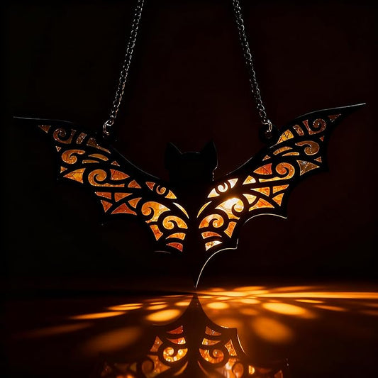 Bat Suncatcher Bat Stained Glass Window Hanging Halloween Decorations Indoor Wall Decor Living Room Birthday Party Favors Gifts for Women, 6.3 Inch