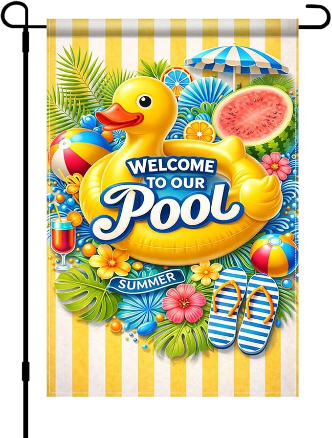 BlissYard Welcome To Our Pool Garden Flag 12x18 Double Sided Vertical Outdoor Decor Rubber Duck Summer Poolside Yard Garden Lawn Banner Bright Seasonal Display