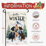 Hello Winter Garden Flag Double Sided Dog Retriever Retrievers Snowflake Burlap Yard Flag Rustic Farmhouse UV Fade Resistant Snow Man Small Garden Flags Front Porch Lawn Outdoor 12x18 Inch