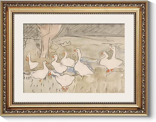 ARPEOTCY Vintage Gold Framed Wall Art, Nursery Duck Paintings, Aesthetic Canvas Picture Prints Artwork with Frame, Classical Victorian Wall Decor for Living Room Bathroom Bedroom 11x14 inch