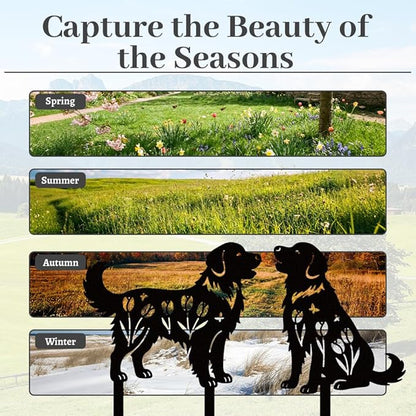 WADORN 2Pcs Golden Retriever Metal Decorative Garden Stakes, Retriever Dog Silhouette Metal Outdoor Statues Flowers Garden Ornament Gifts Black Yard Art Decorations for Outdoor Patio Backyard Walkway