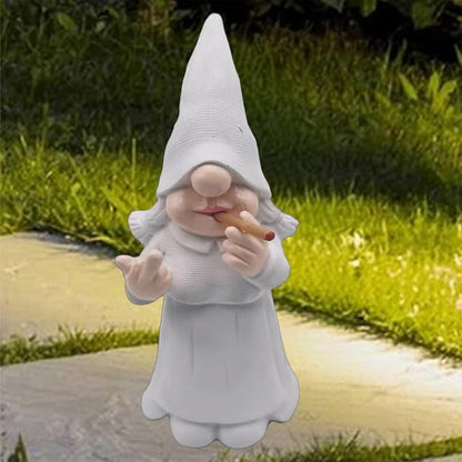 MINICAR Middle Finger Lady Gnome Statue Outdoor Decor, Naughty Smoking Sculptures Garden Yard Decorations, 8'' Tall