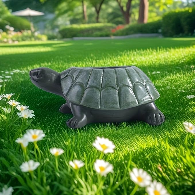 Adorable Resin Turtle Planter Statue - Outdoor Garden Decor with Unique Shell Design, Durable Weather-Resistant Construction for Patio, Porch, or Yard