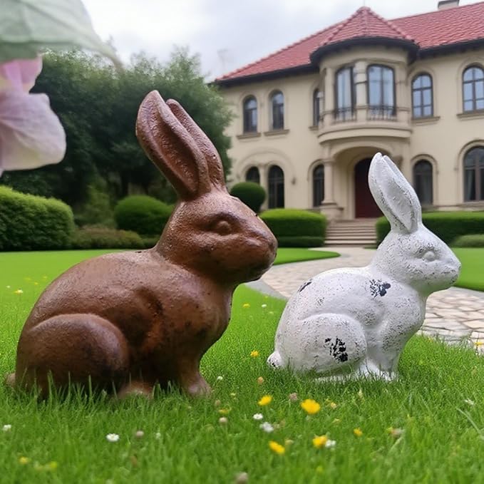 Antique Mode Metal Rabbits Sculpture Handcrafted Outdoor Decoration for Farm Garden Bookshelf Iron Garden Statue