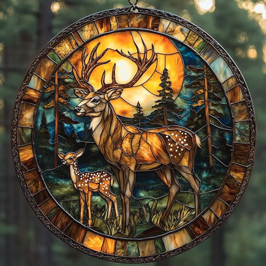 Deer Acrylic Suncatcher Stained Glass Effect Window Car Hanging Christmas Ornament Indoor Outdoor Decor Garden Sun Catcher Panel for Deer Lover for Women Mom Grandma