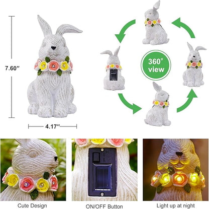 Solar Rabbit Garden Statue - Bunny Decor with Solar Flowers LED Lights Outdoor Yard Garden Decor - Unique Easter Gifts for Mon Women