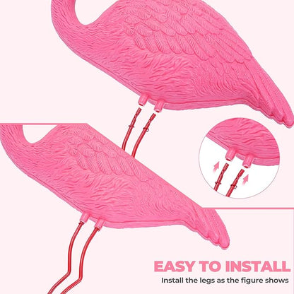 Ohuhu Family Flamingo Yard Ornaments, Set of 3 (32", 31", 19") Bright Pink Flamingos Ornaments with Metal Feet Stakes for Garden Yard Patio Party Decoration, Outdoor Decor Gardening