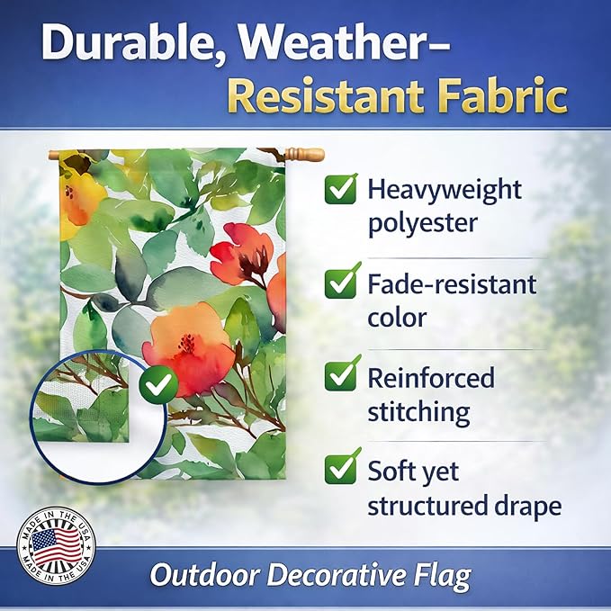 Caroline's Treasures Connecticut Mountain Laurels in Watercolor House Flag Large Porch Sleeve Pole Decorative Outside Yard Banner Artwork Wall Hanging, Polyester, House Size, Multicolor