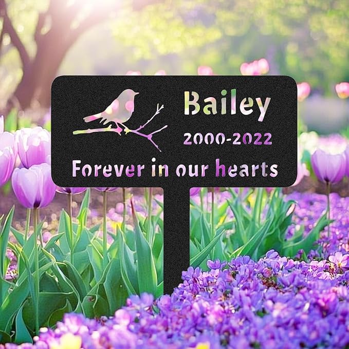 Personalised Bird Memorial Grave Marker, Custom Bird Memorial Stake Grave Marker, Metal Cemetery Decoration for Grave Sympathy Bird Memorial Plaque for Outdoors Grave Yard Garden