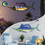 LIFFY Metal Fish Wall Art,36" Large Sailfish Wall Decor with Led Lights,Indoor Outdoor Mounted Tropical Swordfish Hanging Decorations for Home Living Room Bedroom Garden Patio