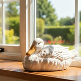 Porch Duck Statue Outdoor Decor,6.9''(D) Squatting White Duck Garden Sculptures for Yard Lawn,Resin Animal Figurines Home Patio Art Decorations