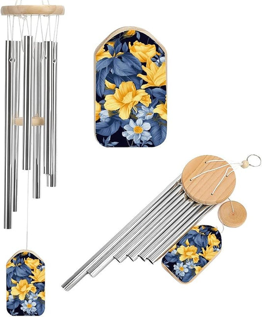 Large Aluminium Wind Chimes 20.5" Inches Blue Base Yellow Floral Wind Chimes for Outside Memorial Wind Chimes Sympathy Wind Chime for Outdoor Garden Patio Decoration