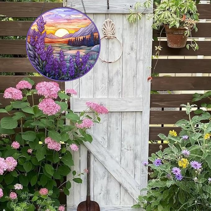 Suncatcher Lavender Stained Glass Suncatchers Stained Glass Ornament for Home Decor Indoor Wall Art Gift for Mother Women Friends (Lavender, M)
