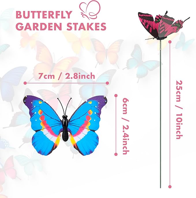 80 Pcs Decorative Butterfly Garden Stakes, 11.4 inch Waterproof Butterfly Picks for Flower Bouquet Arrangements, Colorful Plant Stick Kit Decorations for Patio Yard Pot (Multicolor)
