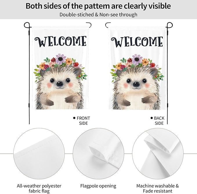 Hedgehog Painting Garden Flags 12×18 Inch Double Sided Decorative Yard Banner Seasonal Flag for Outdoor Outside Decor