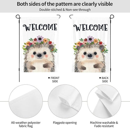 Hedgehog Painting Garden Flags 12×18 Inch Double Sided Decorative Yard Banner Seasonal Flag for Outdoor Outside Decor