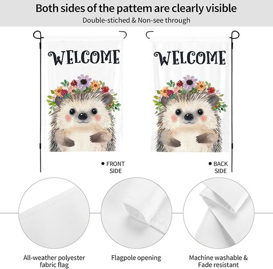 Hedgehog Painting Garden Flags 12×18 Inch Double Sided Decorative Yard Banner Seasonal Flag for Outdoor Outside Decor