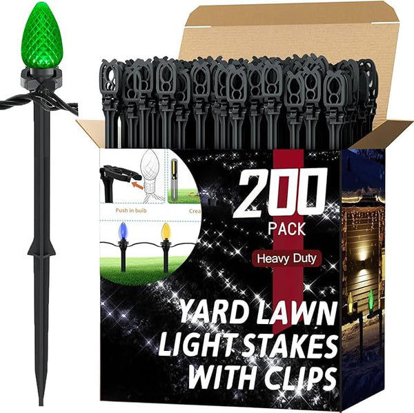 200 Pack Christmas Light Stakes 8.5"-10" for C7 and C9 String Lights,Outdoor Light Stakes,Yard Stakes,Garden,Lawn,Pathway, Patio, Path, Walkway, Christmas Decoration