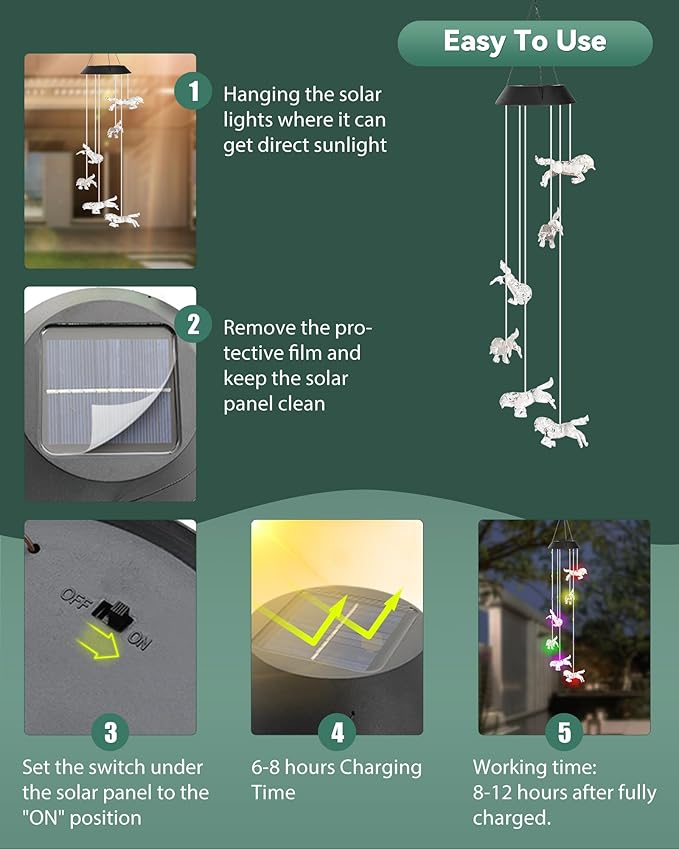DOUBLEZHE Solar Wind Chimes for Outside, Color Changing Horse Wind Chime Outdoor Clearance, Birthday Gifts for Mom Women Grandma Wife Girls, Unique Garden Decor Colorful Patio Yard Party Decoration