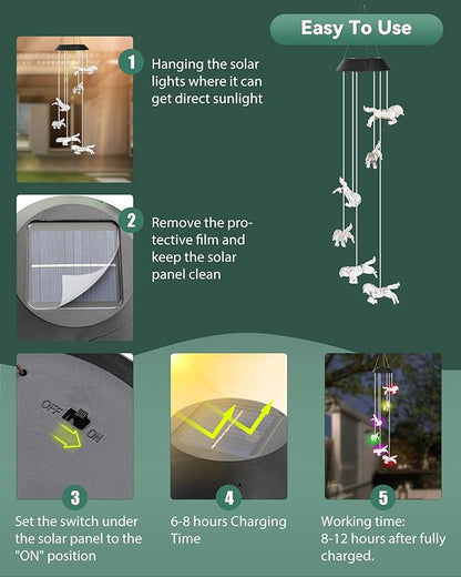 DOUBLEZHE Solar Wind Chimes for Outside, Color Changing Horse Wind Chime Outdoor Clearance, Birthday Gifts for Mom Women Grandma Wife Girls, Unique Garden Decor Colorful Patio Yard Party Decoration