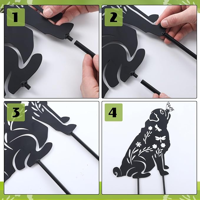 MorningRo 3 Pcs Pug Dog Metal Garden Decor for Outside 12" Pug Puppy Garden Stake Black Silhouette Statues Outdoor Decoration Women Men Dog Lovers Spring Patio Lawn Yard Art